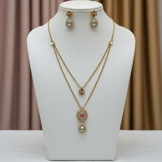 Petal Shine Dual Pendant Set - Pink