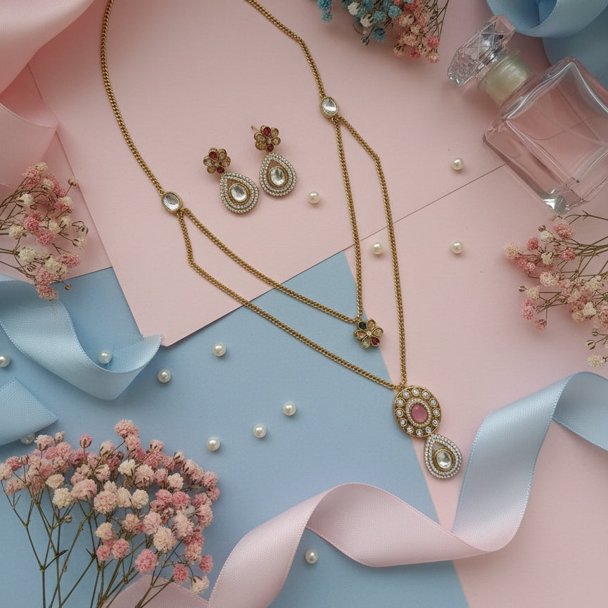 Petal Shine Dual Pendant Set - Pink