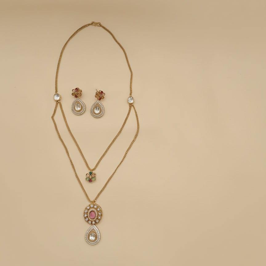 Petal Shine Dual Pendant Set - Pink