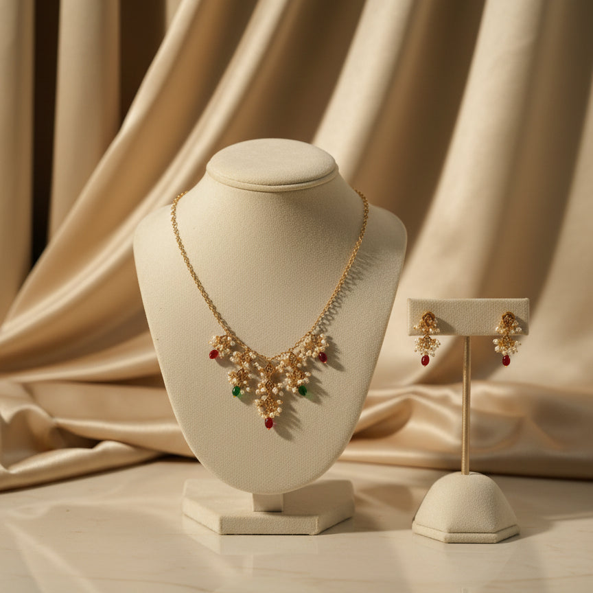 Pearl Blossom Droplet Necklace Set