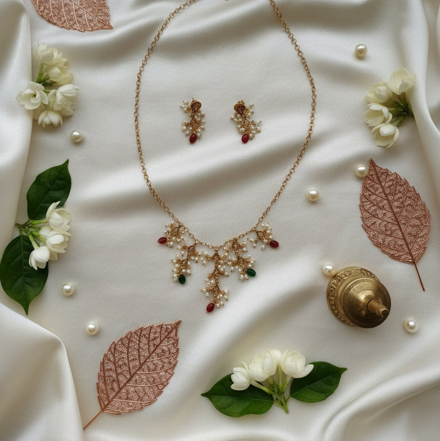 Pearl Blossom Droplet Necklace Set