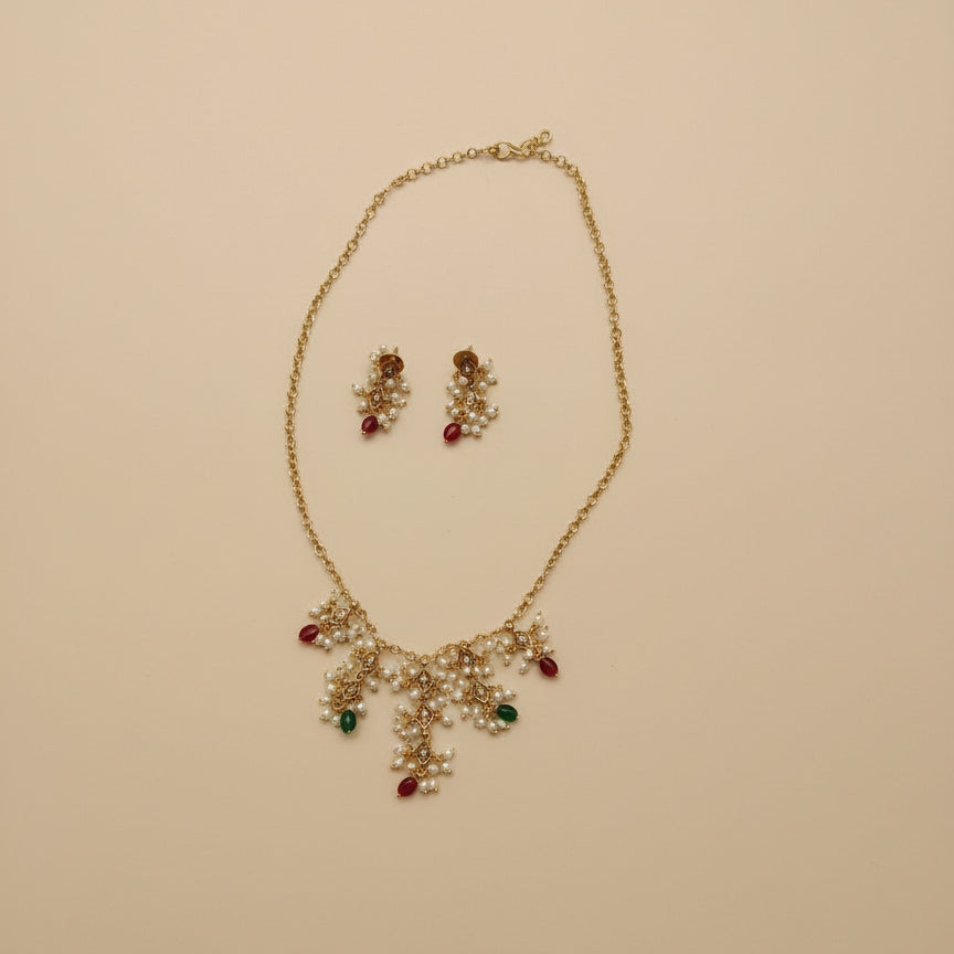 Pearl Blossom Droplet Necklace Set