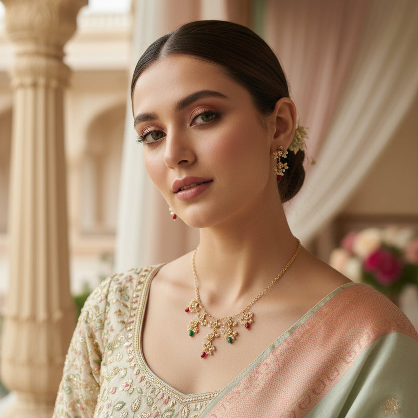 Pearl Blossom Droplet Necklace Set