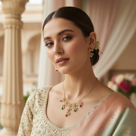 Pearl Blossom Droplet Necklace Set - Jewel Katha