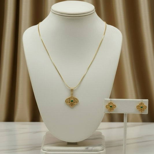 Antique Filigree Bloom Necklace Set - Green