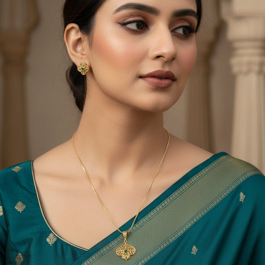 Antique Filigree Bloom Necklace Set - Green