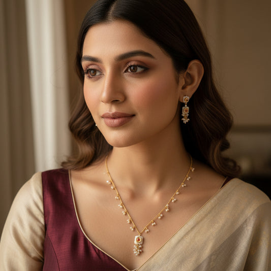 Scarlet Pearl Drops Set - White - Jewel Katha