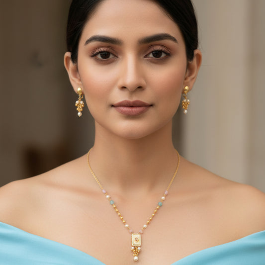 Pastel Radiance Necklace Set - Gold - Jewel Katha