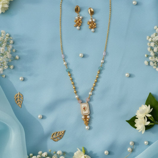 Pastel Radiance Necklace Set - Gold - Jewel Katha