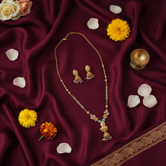 Aira Jhumka Necklace Set - Gold