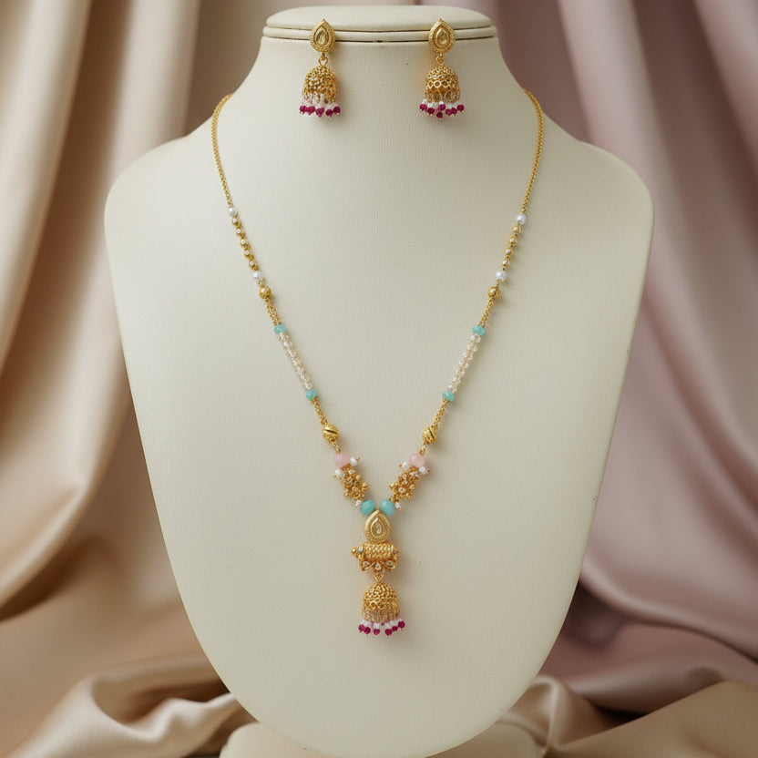 Aira Jhumka Necklace Set - Gold