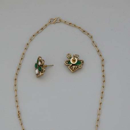 Green Clover  Set with Golden Chain
