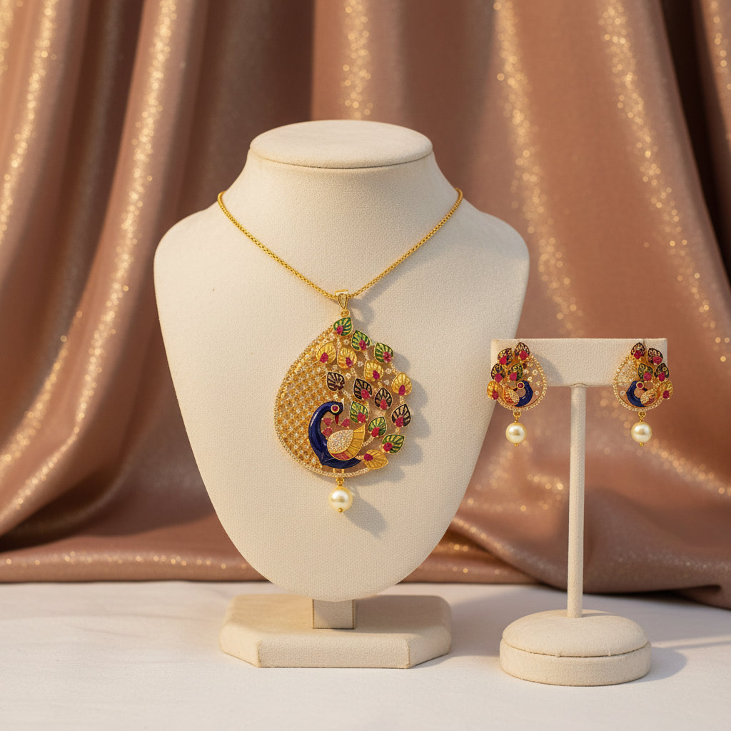 Morni Meera Pendant Earring Set - Multi Color