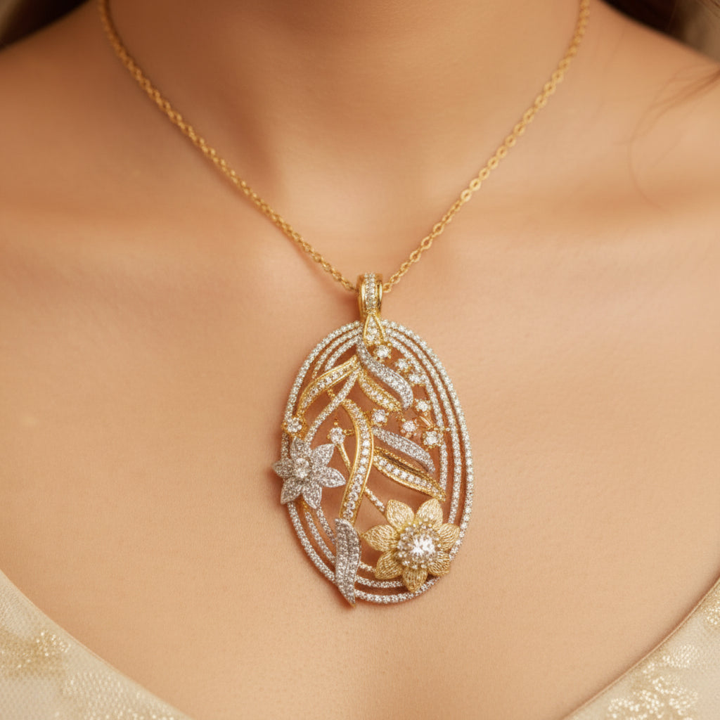 Aurelia Bloom AD Gold & White Pendant Set