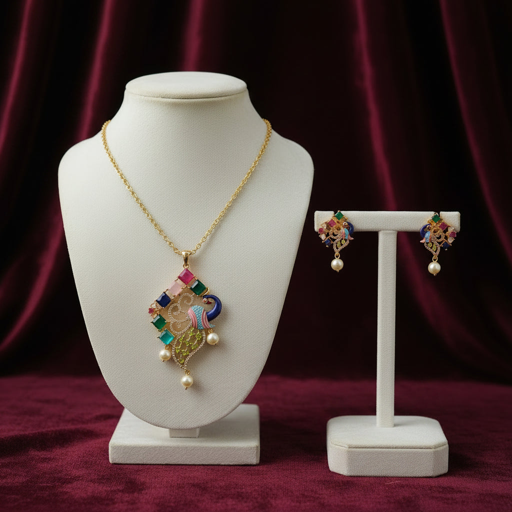 Morni Maya Pendant Earrings Set - Multi color