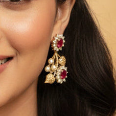 Ruby Blossom AD Pendant Set - Red & Gold