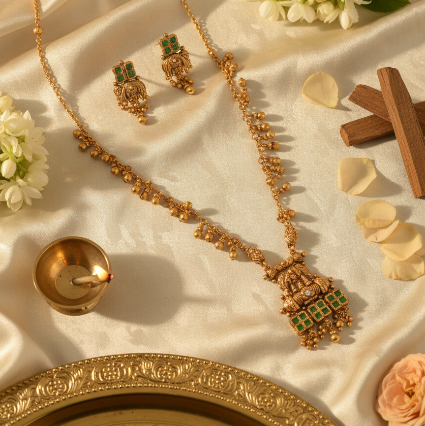 Rajwada Charm Necklace Set - Gold