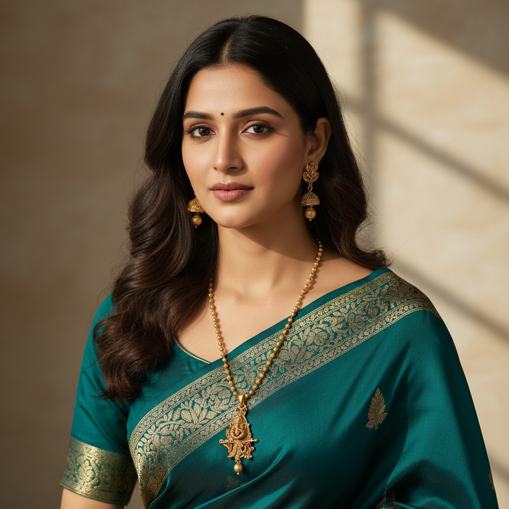 Model wearing Ganpati Mayur jewelry - Natural style