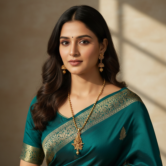 Model wearing Ganpati Mayur jewelry - Natural style